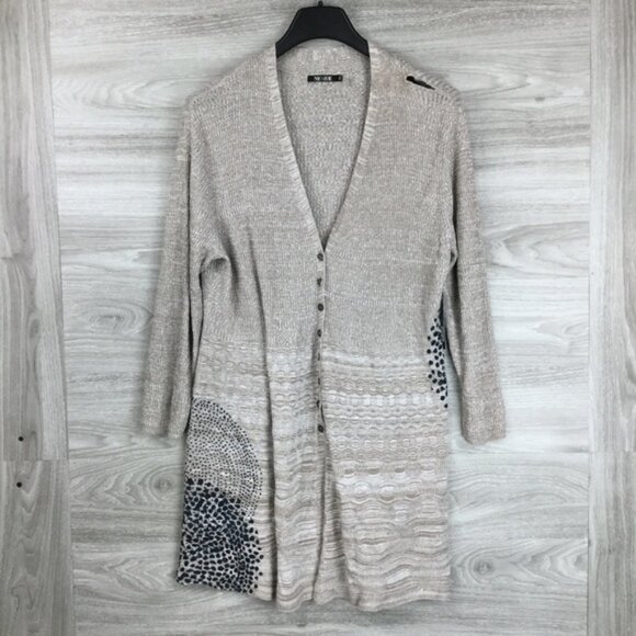 NIC+ZOE Grey Bustle Linen Blend Cardigan Long Line Women's XL - Picture 3 of 11